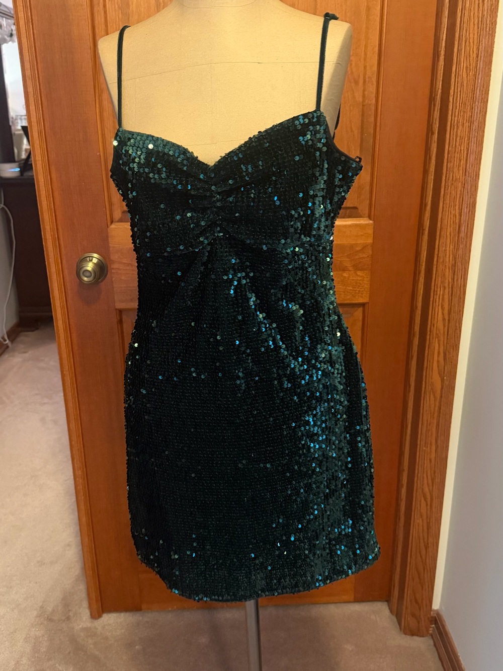 Zara Green Sequin Spaghetti Strap Mini Dress